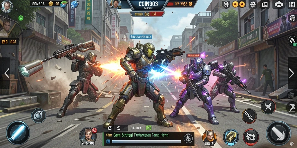 Tangkapan layar gameplay COIN303 dengan strategi pertempuran yang seru.