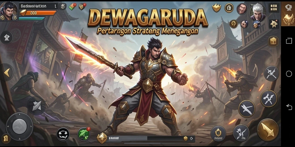 Tampilan gameplay DEWAGARUDA dengan berbagai strategi pertempuran.
