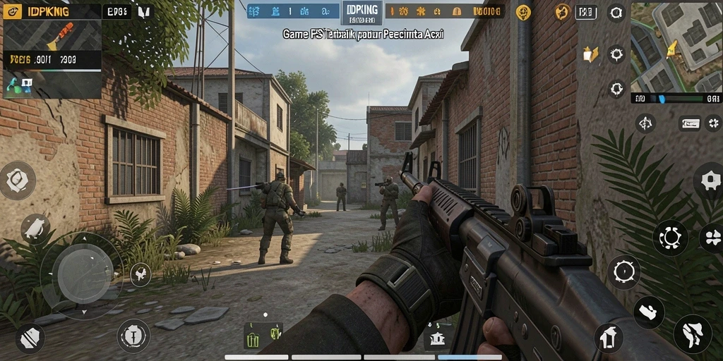 Tampilan screenshot gameplay <strong>IDPKING</strong> menunjukkan aksi tembak-menembak yang intens.