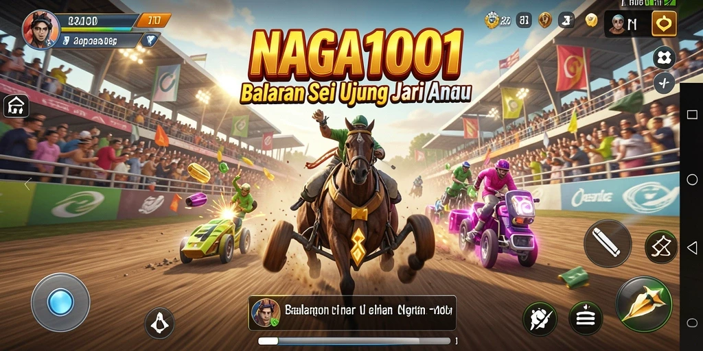 Screenshot permainan NAGA1001 menampilkan aksi balapan yang mendebarkan.